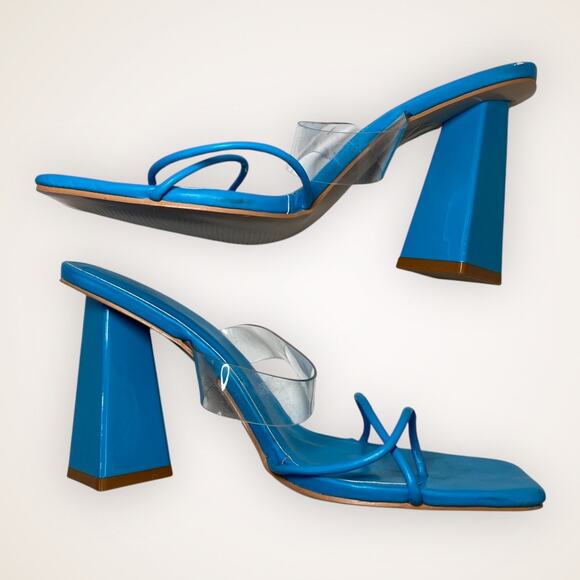 PrettyLittleThing Women’s 6 Blue Clear Strap Block Heel - Picture 2 of 7